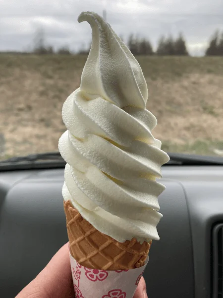 まだ4毒抜きする前のソフトクリームを手に取ったお写真